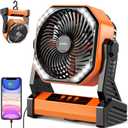20000mAh Camping Fan, Rechargeable Battery Operated with 360 Rotatable Hook, 400 Lumes Light, 270 Pivot, 4 Speeds, 58Hrs Battery Powered Fan for Outdoor Tent Car Trip BBQ Hurricane Power Outages (Orange)