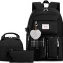 Acmebon Girl Roomy Fashion Laptop Backpack Set Casual Daypack Set for Women Black