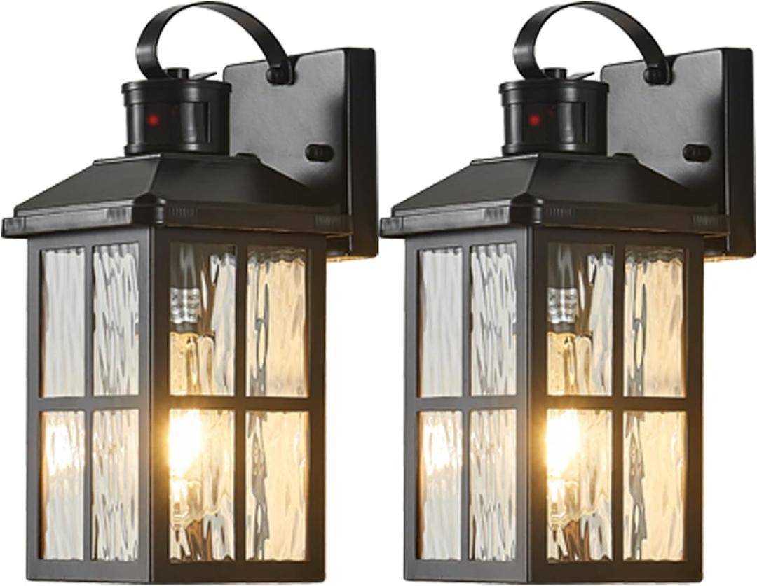 2 Pack Motion Sensor Porch Light,Dusk to Dawn Outdoor Lighting,Waterproof Exterior Light Fixture,Black Outside Wall Mount Lamp for House Garage Patio Front Door