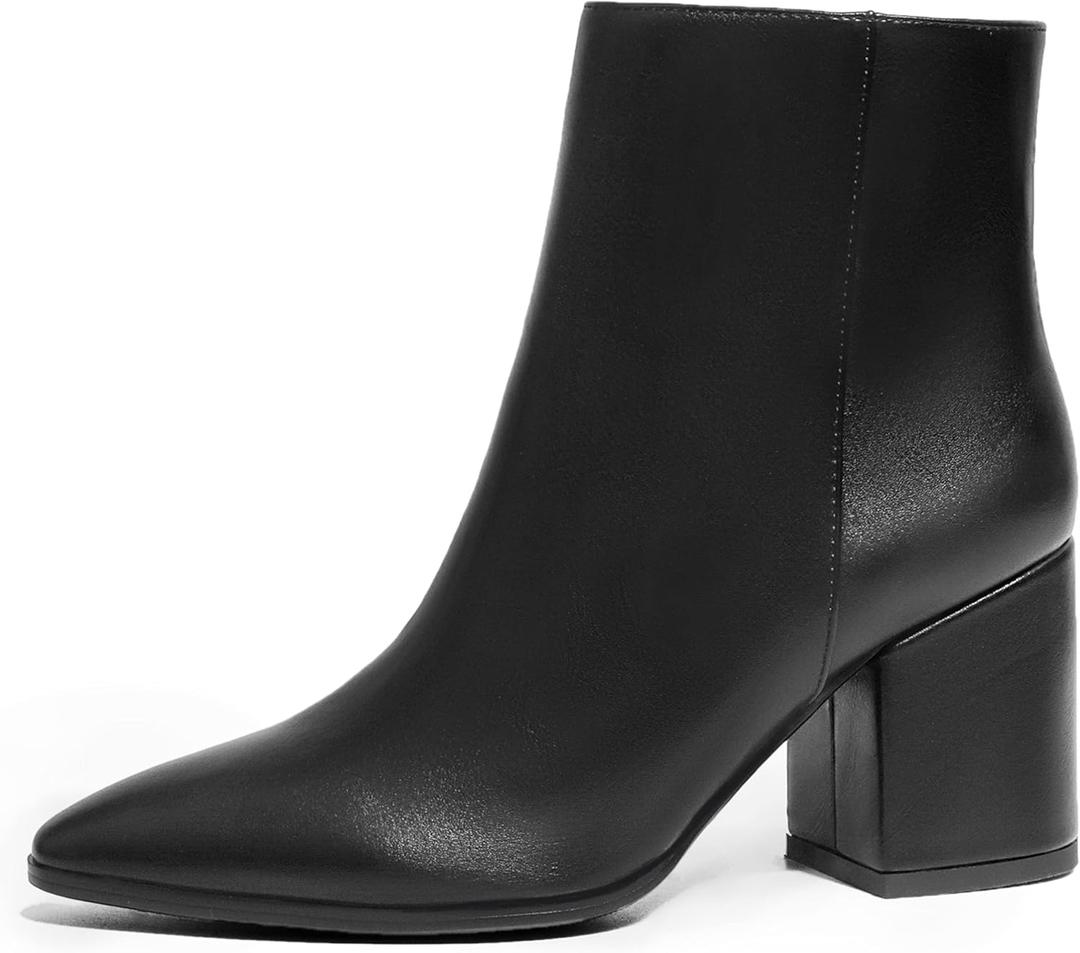 IDIFU Women Dress Ankle Boot with Low Chunky Heel Pointed Toe Side Zipper Bootie Shoe for Women Office Business Date Wedding (8.5, Black Pu)