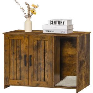DWANTON Litter Box Enclosure, Cat Litter Box Furniture Hidden, with Scratching Mat, Wooden Cat Washroom Indoor, 31.5" L x 19.7" W x 21.7" H, Rustic Brown