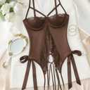 Avidlove Sexy Lingerie for Women One Piece Lingerie Cutout Teddy Underwire Bodysuits Mini Lace Leather Body Suit Lace-Up Back, XL