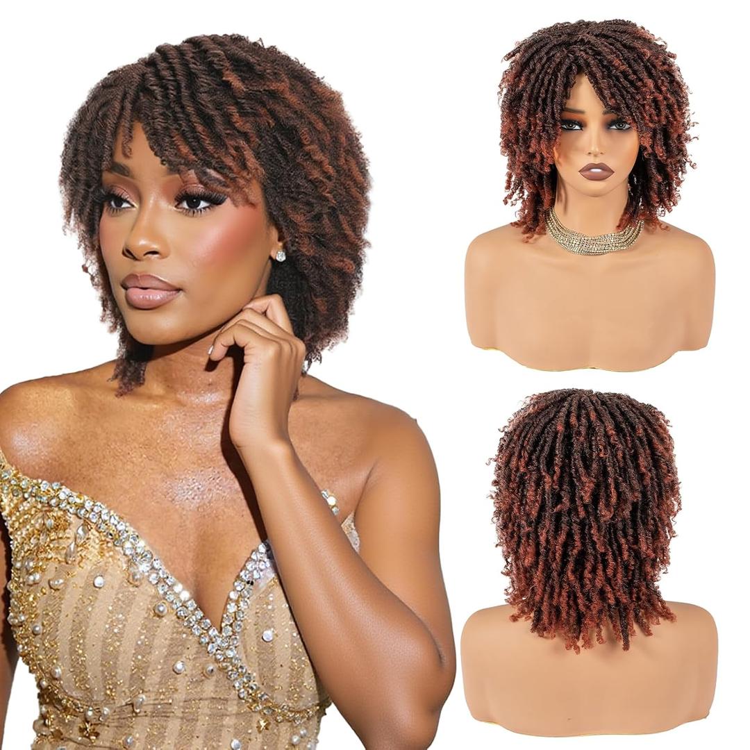 Short Synthetic Dreadlock Wig for Black Women, Afro Curly Faux Locs Braided Hair with Glueless Realistic Twist - Crochet Braided Wigs（1B/350#）