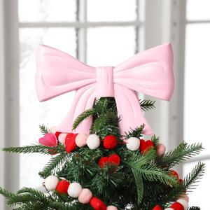 Soulchen Pink Bow Christmas Tree Topper Resin Coquette Bow Tree Topper 6.35x9.05 inch Inch Christmas Ornament for Xmas Holiday Party Home Wedding Decoration