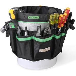 HURRICANE 5 Gallon Bucket Tool Bag Organizer, Garden Tool Caddy with 52 Pockets, Waterproof for Most Buckets