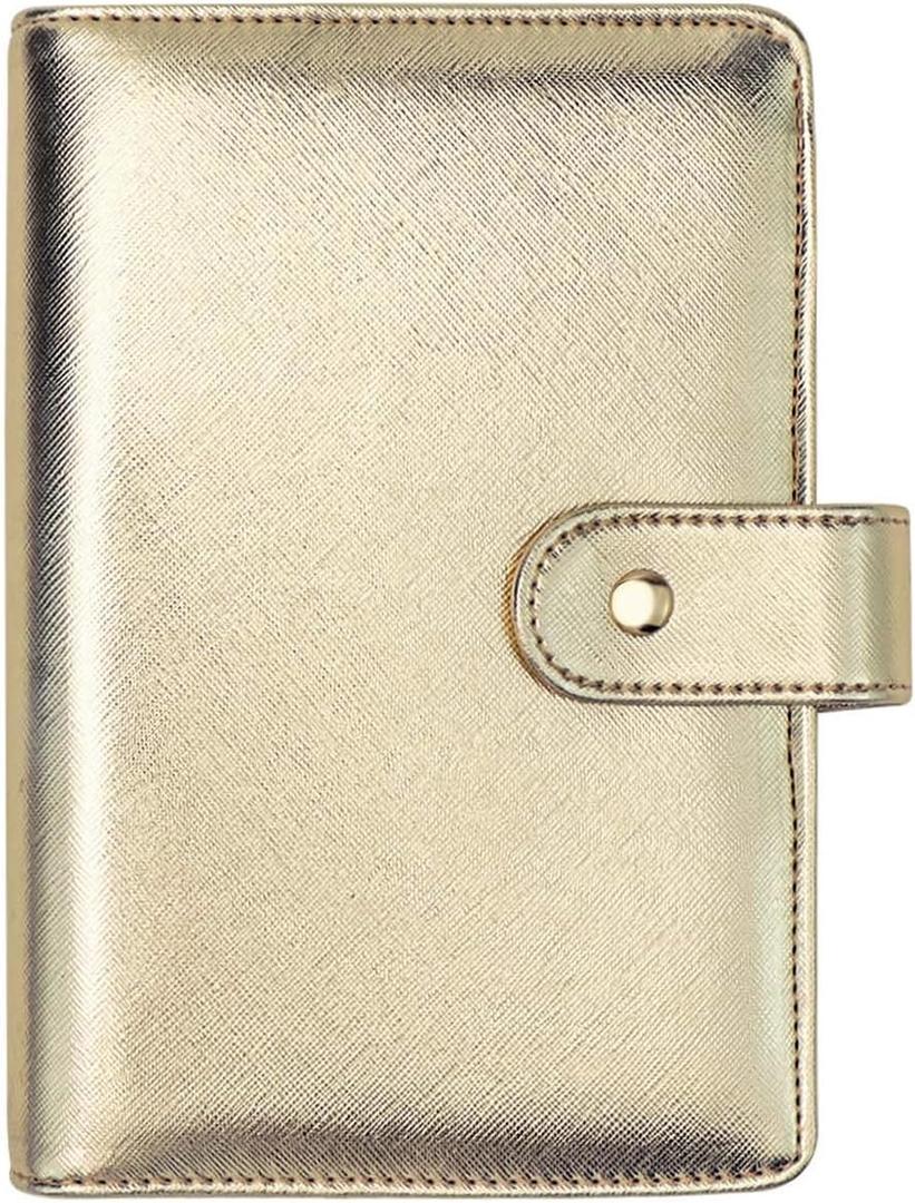 NatSumeBasics Gold A6 Binder 5" x 7" Budget Binders Cover Refillable 6 Rings Faux Leather Binding Cover for Planner Traveller Journal (Gold)
