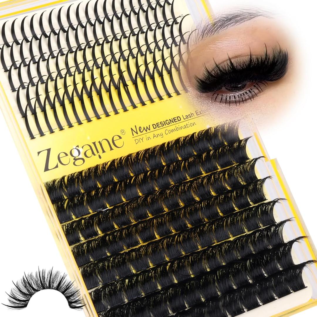 200D Lash Clusters With Spikes Volume Eyelash Clusters 13-21MM Long Spikes Lash Clusters Thick Individual Lashes Mega Eyelash Extensions Wispy DIY Lash Extensions 10-18MM 196Pcs by Zegaine