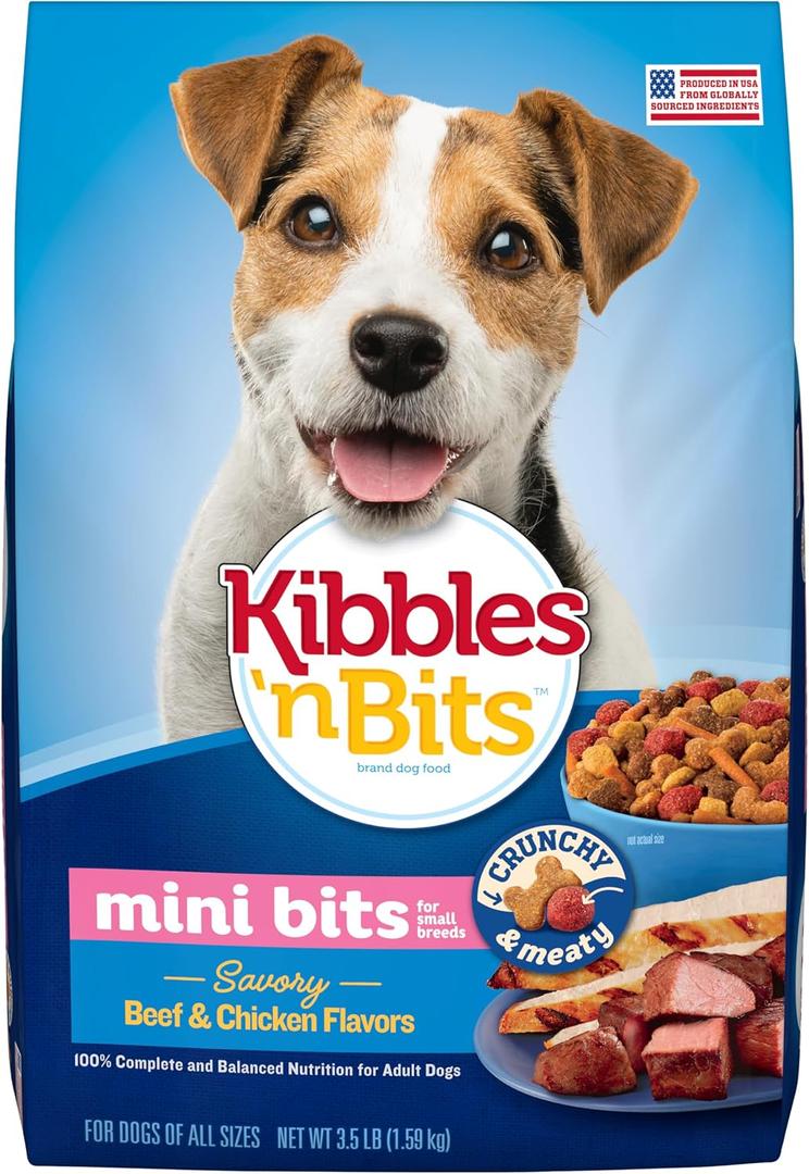 Kibbles 'n Bits Mini Bits Small Breed Dry Dog Food, Savory Beef & Chicken Flavors for Adult Dogs, 3.5 lb. Bag, 4 Count (EXP 05/30/27)