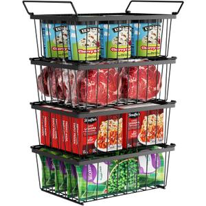 iSPECLE Freezer Organizer Bins - 4 Pack Stackable Deep Freezer Organizer Bins for 5 Cu.Ft Chest Freezer Sort Frozen Food, Heavy Duty Metal Storage Bins with Handles, Easy Access without Digging