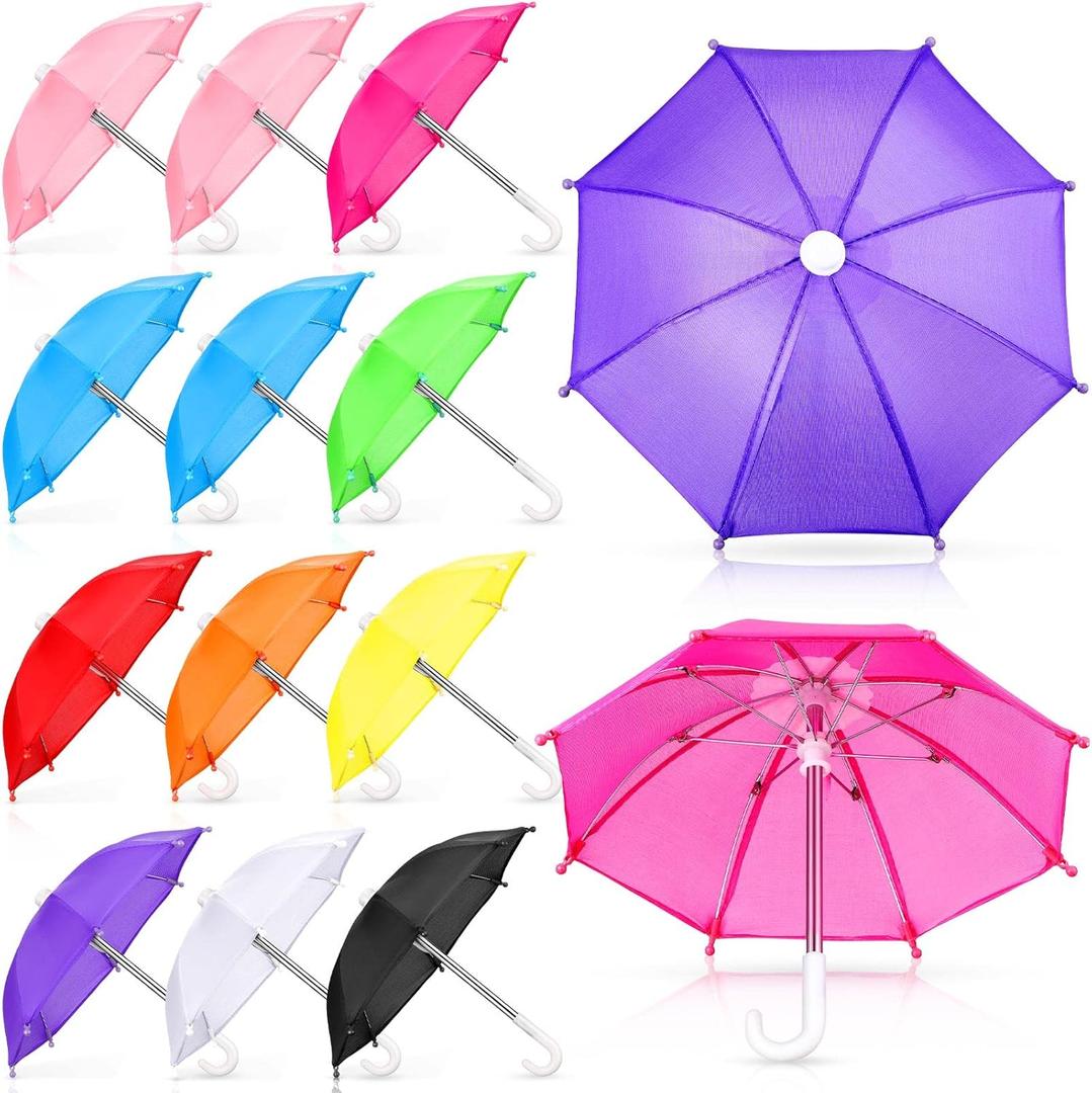 Lenwen 12 Pcs Girl Doll Mini Umbrellas 1: 6 Scale Tiny Miniature Umbrella Small Colorful Decorative Props for 18 Inch Tiny Baby Plants Crafts Decor Phone Cake, 10 Colors