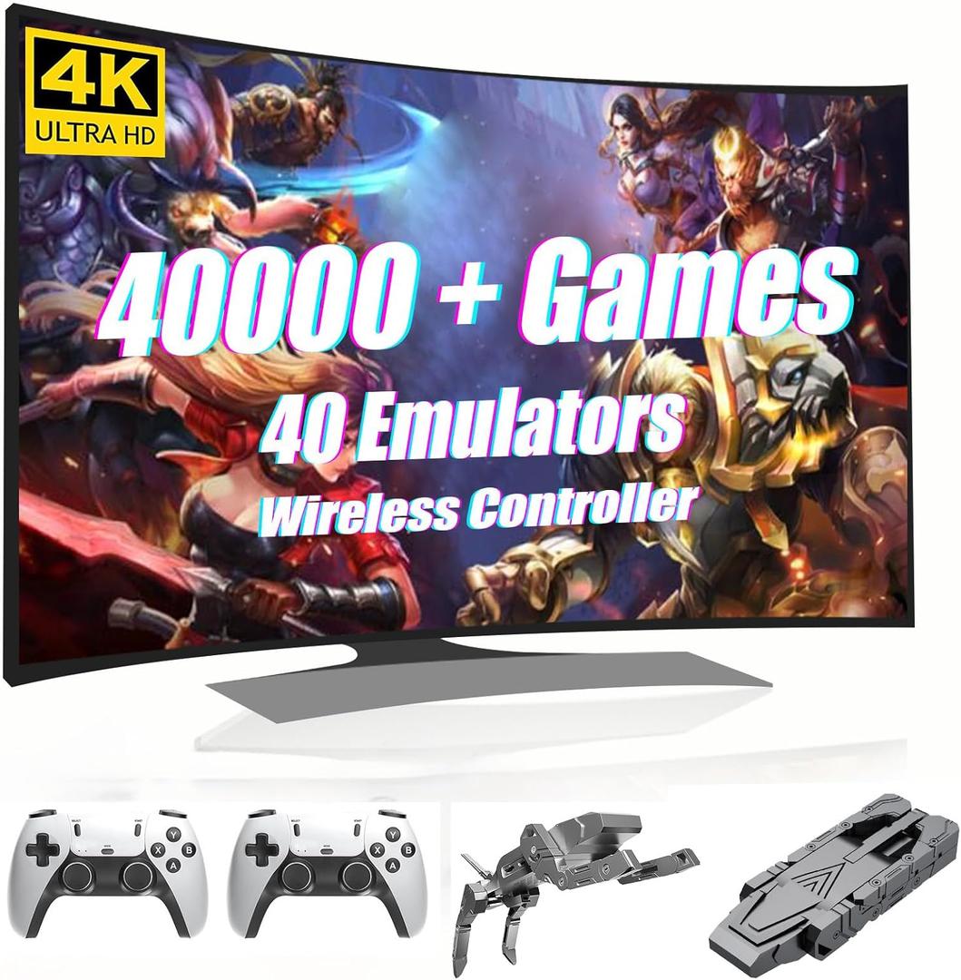 Retro Gaming Console, Plug & Play, 128G, 40,000 Games & 40 Emulators, Video Game Stick, TV HDMI Connect, Stress Anxiety Relief, Gift for Friends, Grey