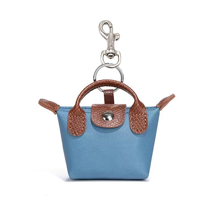 Mini Purse With Keychain， Handbag Cosmetic Bag，Small Pouch Purse Charm Nylon Mini Bag Snap Closure Pouch Portable Travel Storage Bag For Women (Blue)