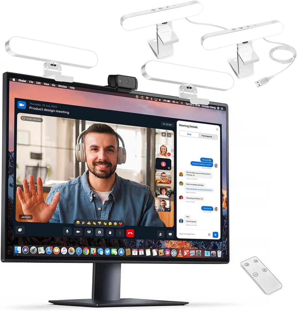 yAyusi Dual-lamp Video Conference Lighting, LED Streaming Light with Remote and Touch Control, Zoom Lighting for Computer,Webcam Laptop Monitor Ring Light for Video Calls/Zoom Meetings/Video Recording (White)