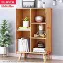 IOTXY Wooden Open Shelf Bookcase - 3-Tier Floor Standing Display Cabinet Rack with Legs, 5 Cubes Bookshelf, Pear Yellow, 50CM
