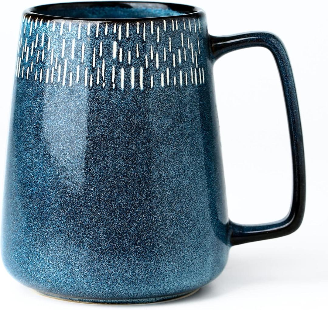 24 oz Large Ceramic Coffee mugs, Extra Large Tea and Coffee Cups, Large Handle Design, Big Coffee Mug for Office and Home, Microwave and Diahwasher Safe. (24 oz star blue)
