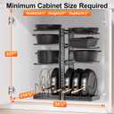 LAMU Pots and Pans Organizer under Cabinet, Expandable to 24" H Pan Organizers inside Cabinet for Kitchen Storage, 6 Adjustable Tiers and 6 Pot Lid Organizer Racks, Holds 12 Cast Iron Cookware Black
