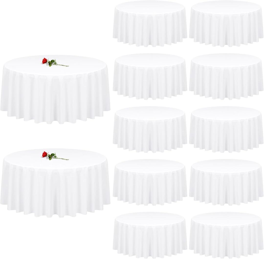 12 Pack Round Tablecloth 120 inch White Table cloths for Round Tables,Stain and Wrinkle Resistant Washable Polyester Tablecloths White Table Cloth 120 Inch Table Cloth for Wedding Party Birthday