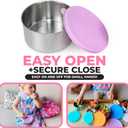 Stainless Steel Snack Boxes with Silicone Lids for Kids, Lunch Box Containers for Girls Toddler Daycare No-Spill Leakproof, Reusable Metal Cups, School Travel Food Storage, Pink Purple Unicorn