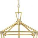 Untrammelife Gold Lantern Chandelier 4-Light Pendant Light Modern Hanging Pendant Light Fixtures in Brushed Brass Finish, Adjustable Metal Chain Geometric Chandelier for Kitchen Island Stair Foyer