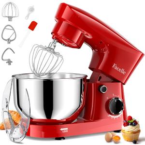 Facelle Stand Mixer, 10-Speed 6QT Kitchen Electric Mixer, Tilt-Head Food Mixer with Beater, Dough Hook, Wire Whip and Egg Separator, scraper for Most Home Cooks - Red