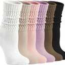 Chalier 6 Pairs Slouchy Socks for Women Soft Cotton Scrunch Socks | Elastic Stretch Combed Knit Blend, Sturdy Stitch Detailing, Stacked Fashion Effect, Mid Calf Length, Casual Home Outdoor Wear (White)