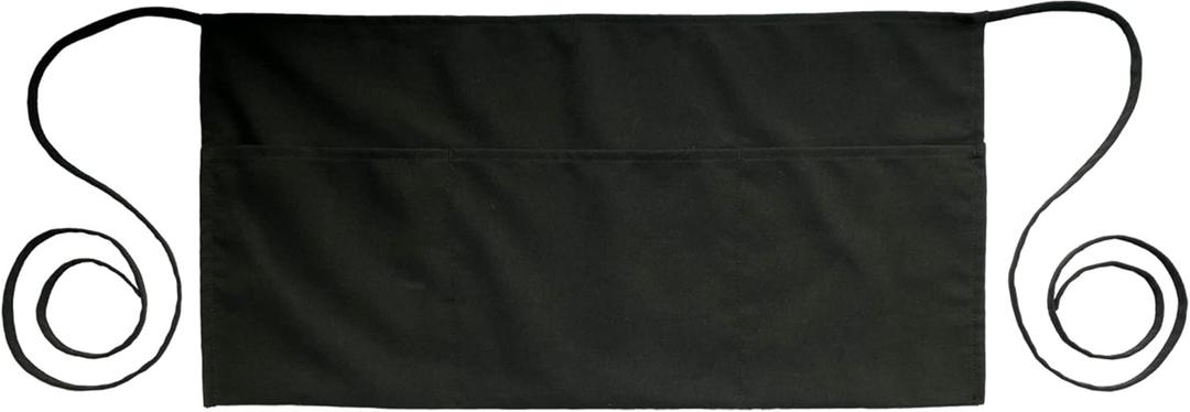 PLOYMONO Server Apron with 3 Pockets, 1 Pack Short Waist Apron for Waitress Waiter, Restaurant Servers, Bartenders, Hosts (24L x 12W) Black