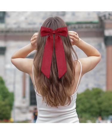 45 Inch Velvet Hair Bow Clip Classic Bowknot Ponytail Holder Long Velvet Ribbon Barrette Hair Accessories for Women Girls, Red 2 Pcs