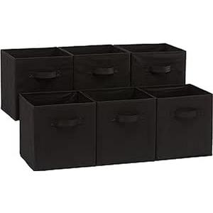 Amazon Basics Collapsible Fabric Storage Bins Organizer with Handles, Sturdy, Foldable, 10.5" x 10.5" x 11", Black, 6-Pack