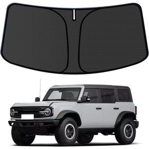 Bronco Customized Windshield Sun Shade for 2021-2025 2026 Bronco 2/4Door (Not for Bronco Sport) Front Window Sunshade Visor Protector Foldable Blocks UV Rays Keep Car Cooler Accessories