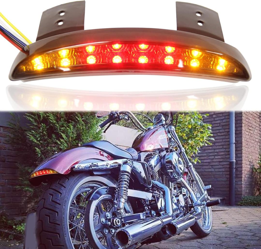 Motorcycle Chopped Rear Fender Edge LED Brake License Plate Tail Light Stop Running Light Turn Signal Lamp Compatible with Harley Sportster XL883N 1200N XL1200V XL1200X (Smoke Lens)