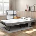 Folding Bed with Mattress for Adults, 75" x 31" Portable Rollaway Guest Beds on Wheels, Foldable Metal Frame Bed with 5" Memory Foam Mattress & Side Storage Pocket for Office, Bedroom, Space Saving