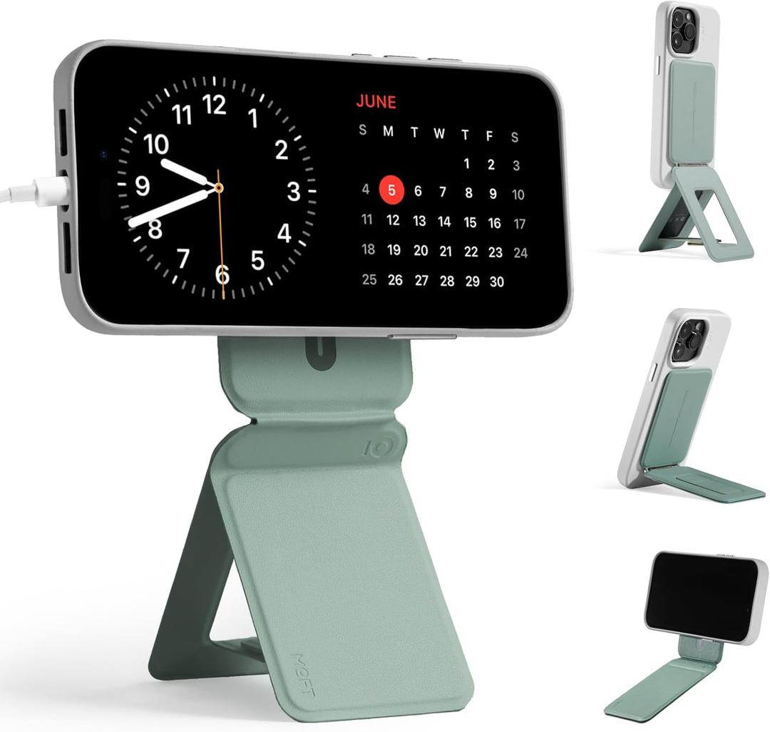 MOFT Phone Tripod Stand Selfie Stick for iPhone, Multi-Angles iPhone Stand, Lightweight & Portable Phone Holder, Strong Magnets, MOVAS Vegan Leather, Travel Essentials, Seafoam (Without Card Slot)