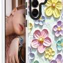 for Galaxy S25 Plus Case Sparkle Glitter Retro Oil Painting Printed Flower Design Slim Shockproof Cover Phone Case for Samsung Galaxy S25 Plus 5G 6.7 inch Mint Colorful