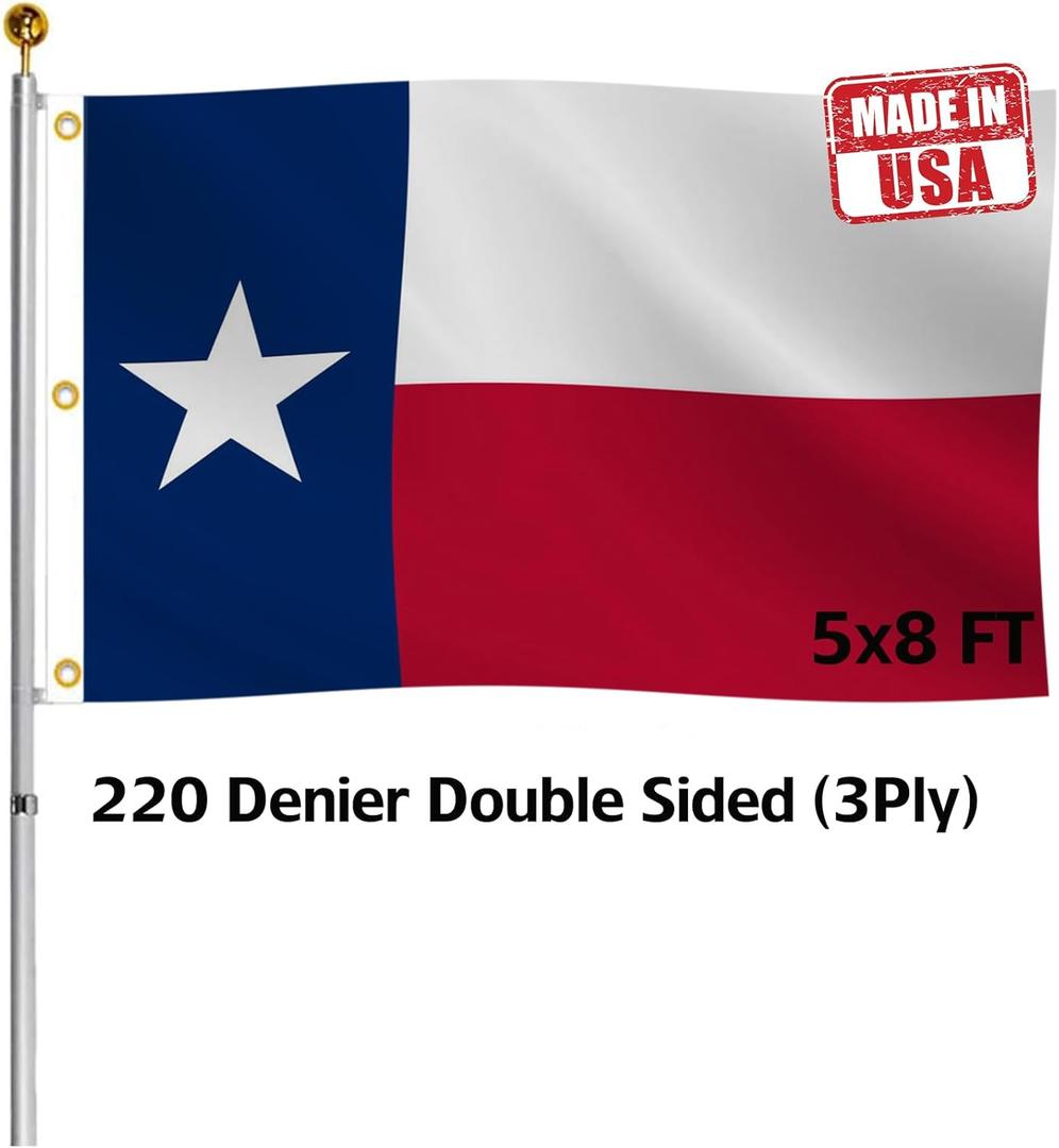 Double Sided Texas Republic Sates Flag 5x8 FT Outdoor- UV Fade Resistant 3Ply TX Flags Canvas Header with 3 Brass Grommets Easy to Rising