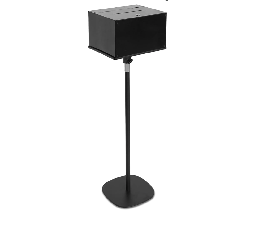 Clear Acrylic Suggestion Box with Lock and Sign Holder – Ballot Box for Voting, Donations, Charity, Raffles, Church & Event Fundraising (Metal)