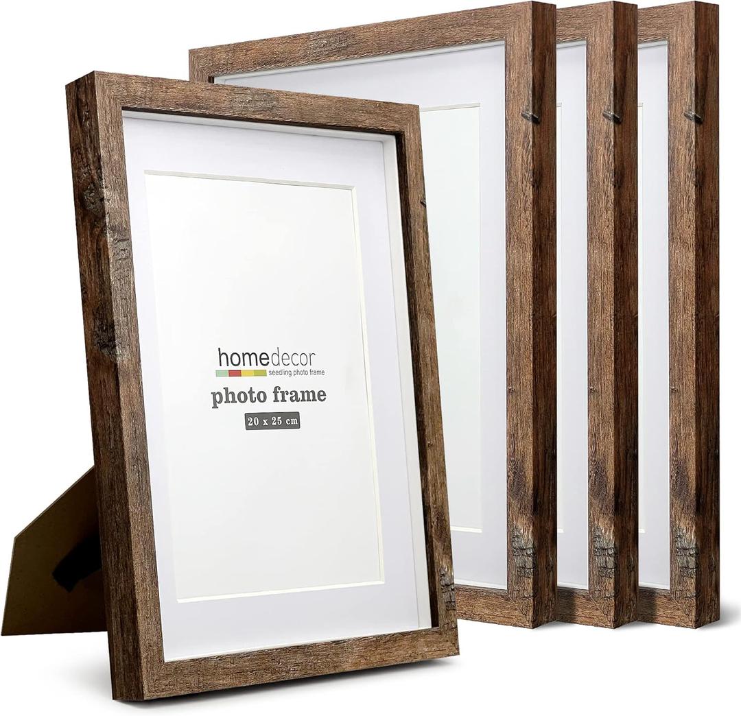 Shadow Box Frame, 4 Pack Picture Frame Set, Wall Picture Frame, Farmhouse Wood Rustic Picture Frames with Tempered Glass Gallery Wall Tabletop Display (8X10 Mat 6X8, Brown)