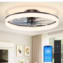 VOLISUN Low Profile Ceiling Fans with Lights and Remote, 24in Fandelier Ceiling Fan Flush Mount, 3000K-6500K Smart Bladeless LED Fan Light, Brown Modern Ceiling Fans with Lights for Bedroom