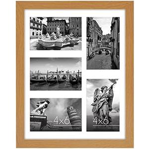 Americanflat 4x6 Collage Picture Frame with Shatter-Resistant Glass - Fits Five 4x6 Photos or Use as One 11x14 Picture Frame - Signature Collection - Collage Frames for Wall Display - Dark Oak