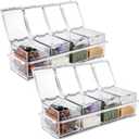 Homaisson 2 Pcs 4-Compartment Spice and Topping Containers Set with Spoons, Clear Plastic Storage Boxes for Condiments, Ice Cream Toppings, and Seasonings