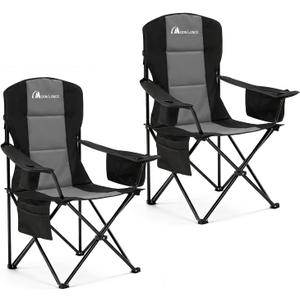 MOON LENCE Heavy Duty Camping Chair, 450LBS Capacity High Back Folding Chair with Cup Holder & Cooler Bag, Portable Outdoor Chair for Camping, Backyard, RV and Beach, 2 Pack