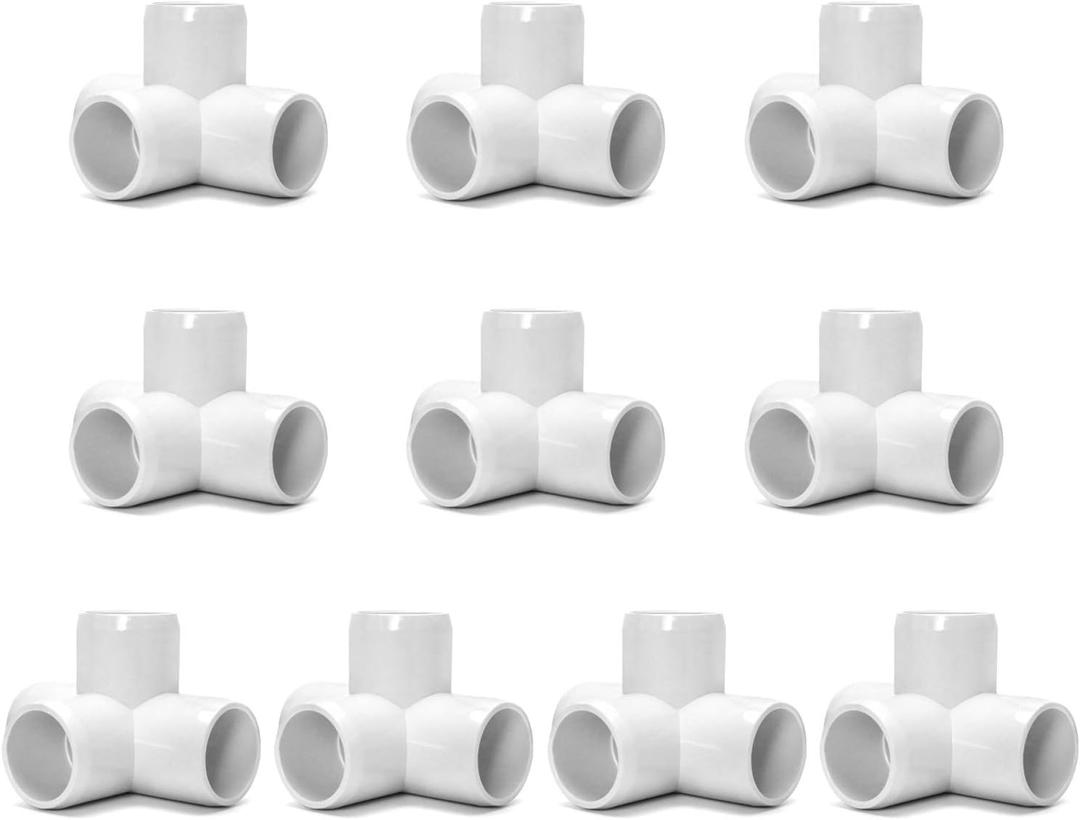 QWORK 4-Way 1/2" Tee PVC Fitting Elbow, 10 Pack PVC Fitting Connector, Furniture Grade, White