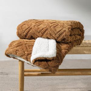 EVERGRACE Jacquard Boho Sherpa Fleece Throw Blanket for Couch, Super Soft Cozy Fuzzy Plush Blankets for All Seasons, Reversible Thick Warm Blanket for Bed, Sofa, Living Room, Burnt Orange, 60" x 80"