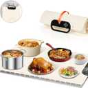 Food Warming Mat  Fast Heating Electric Warming Tray with 7 Temp Settings, 11-Hour Timer & Auto Shut-Off, Foldable Silicone Mat with Child Lock, Portable Warming Pad for Buffets, Holidays  Beige