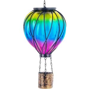 Gradient Color Solar Hot Air Balloon Outdoor Lantern with Flickering Flame Hanging Outdoor Lantern Waterproof Decorative Lantern Lamp for Patio, Garden, Porch