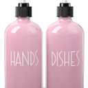 ALELION Dish Soap Dispenser for Kitchen - 16 OZ Glass Hand Soap Dispenser Set with Acacia Wood Tray - Pink Kitchen Bathroom Decor and Accessories
