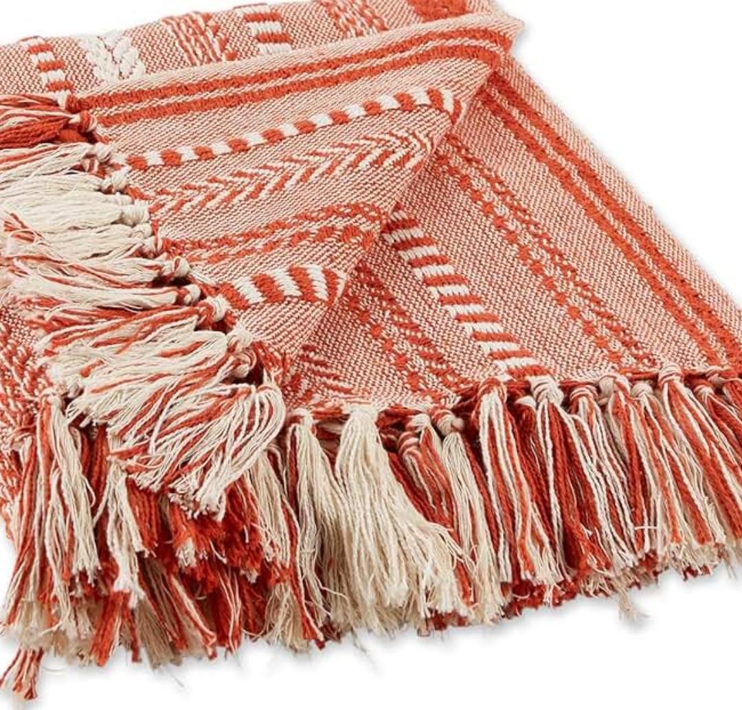 DII Braided Striped Decorative Throw Blanket, 50x60, Vintage Orange/Red