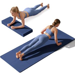 Foldable Yoga Mat Non Slip, Pilates Fitness Mats, 72" x 24" Extra Width ＆ Thick, Anti-Tear Exercise Mat with Carrying Strap and Bag, Workout Mats for Stretching,Yoga Studio,Gym or Home Workouts
