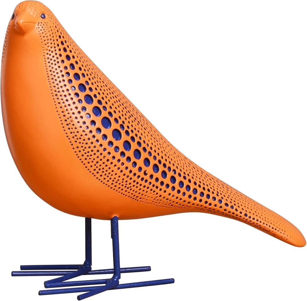 Quoowiit Bird Figurine, Modern Sculpture and Statues for Home Decor, Animal Statues for Bookshelf, Table, Entryway, Fireplace, Resin Decorative Sculpture with Chic Polka Dots Art Design (Orange)