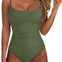 SUUKSESS Women One Piece Tummy Control Swimsuit Crisscross Backless Bathing Suit (Large, Army Green)