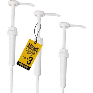 5 Gallon Pump Dispenser - Pump for 5 Gallon Bucket, Jug, Bottle, Large Container - Great for Shampoo & Conditioner, Laundry Detergent, Snow Cone Syrup, Bleach Liquid, Oil & More (Pack of 3) (White)